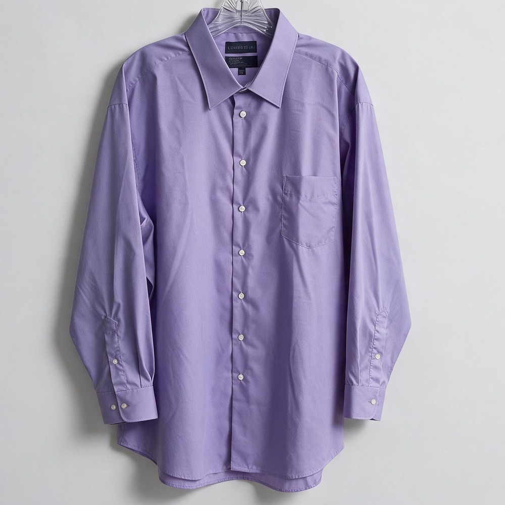 Covington Button Front Shirt Mens XL 34-35 Purple Wrinkle Stain Free Long Sleeve